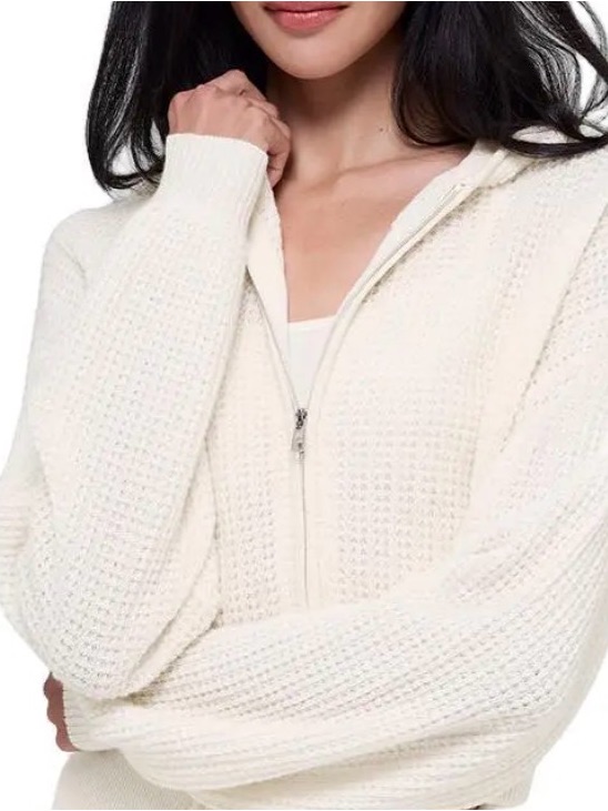 Alo Yoga Cream Waffle-Knit Zip Hoodie Cardigan